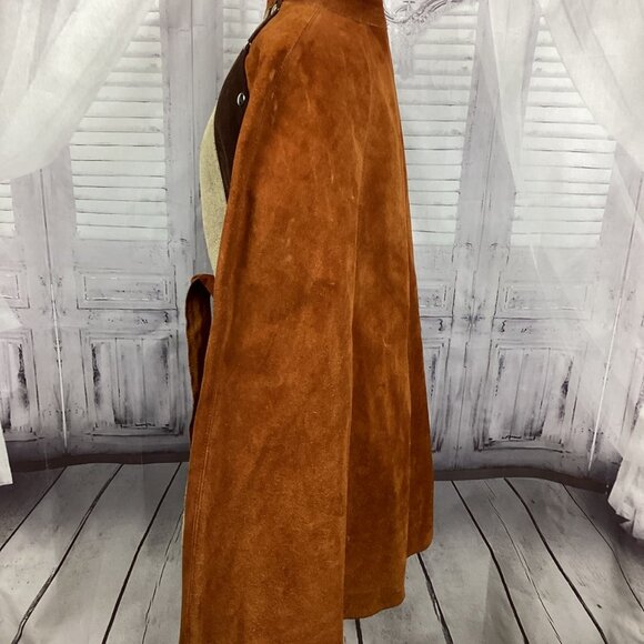 Vintage 60s Suede Two Tone Leather Cape Poncho with Belt - Picture 4 of 15